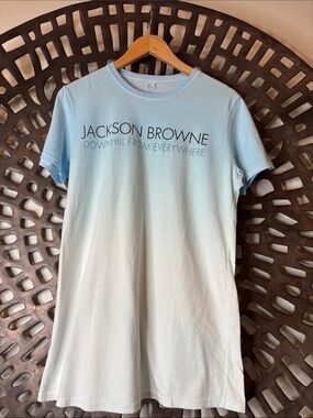 💙Jackson Browne Logo Concert Tee Light Blue White Large Cotton Crewneck Onbre💙